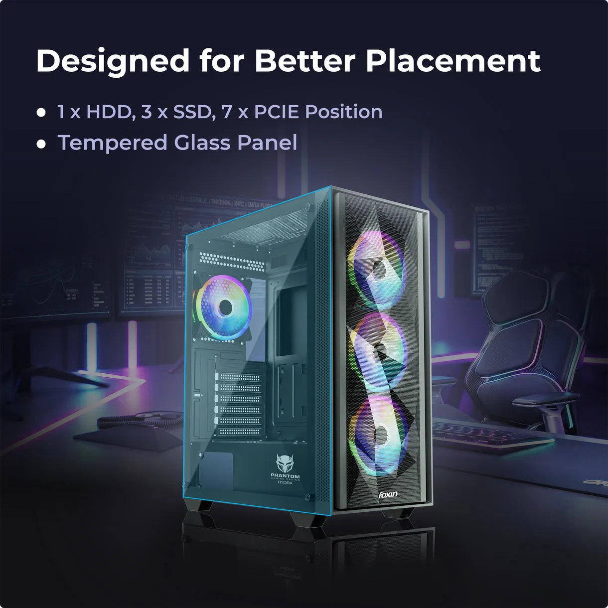 Foxin Gaming Cabinet Mid Tower ARGB Hydra view 5
